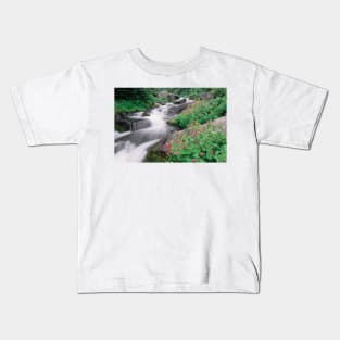 Paradise River Surrounded By Spring Flowers Mt Rainier National Park Kids T-Shirt